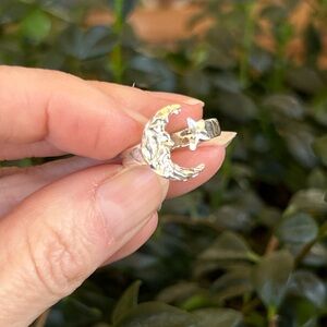 Sterling Silver Crescent Moon and Star Ring